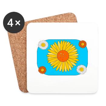 Gerbera auf türkis - Untersetzer (4er-Set) - Weiß - Vorne