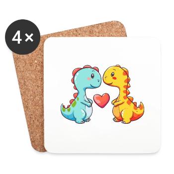 Dinosaur Brontosaurus Couple Love Couple Love Couple - Coasters (set of 4) - white - Front