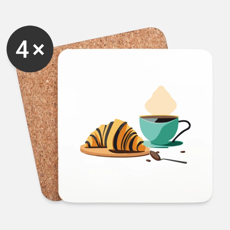 Frühstücksgenuss: Croissant & Café - Untersetzer (4er-Set) - Weiß