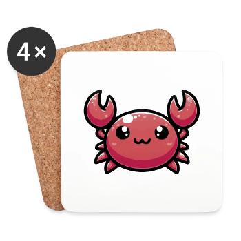Shelly the Cute Chibi Kawaii Crab - Coasters (set of 4) - white - Front