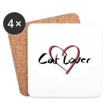 Cat lover Schriftzug mit Herz - Untersetzer (4er-Set) - Weiß - Vorne