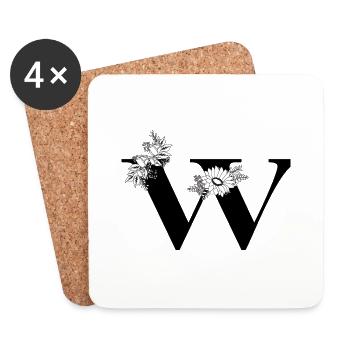 Lettre w floral noir et blanc - Dessous de verre (lot de 4) - blanc - Devant