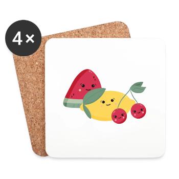 Watermelon, lemon & cherries - Coasters (set of 4) - white - Front