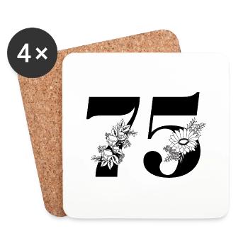 Nummer 75 Schwarze Blumen - 75. Blumenjubiläum - Untersetzer (4er-Set) - Weiß - Vorne