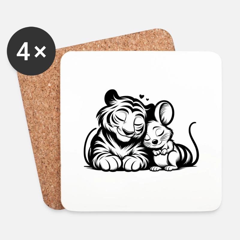 Cuddling Tiger And Mouse In Love - Untersetzer (4er-Set) - Weiß