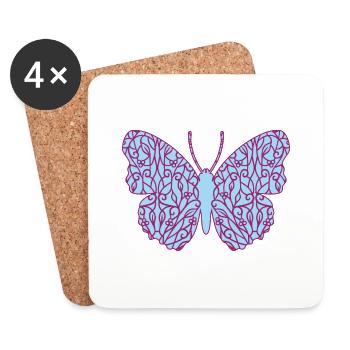 Dekorativer Schmetterling - Untersetzer (4er-Set) - Weiß - Vorne