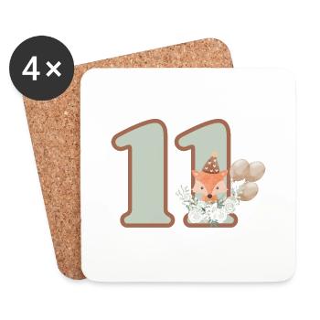 11. Geburtstag Fuchs Blumen - Untersetzer (4er-Set) - Weiß - Vorne