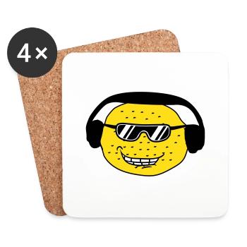 Funny DJ Party Lemon Fruit Music Fun Face - Coasters (set of 4) - white - Front