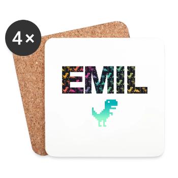 EMIL - Beautiful boy name with dinosaur - Coasters (set of 4) - white - Front