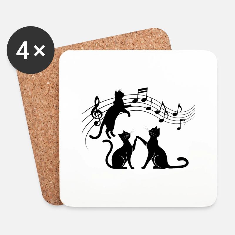 Schwarze Katzen Muster spielen mit Musiknote - Untersetzer (4er-Set) - Weiß