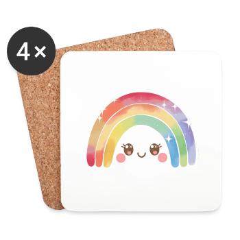 Kawaii Cute Rainbow - Coasters (set of 4) - white - Front