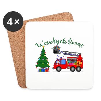 Fire Truck Wesołych Świąt - Coasters (set of 4) - white - Front