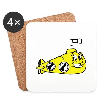 Funny Submarine with Face Smiles Comic Cartoon - Coasters (set of 4) - white - Front