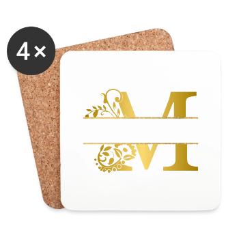 Letter m personalised gold floral - gift idea - Coasters (set of 4) - white - Front