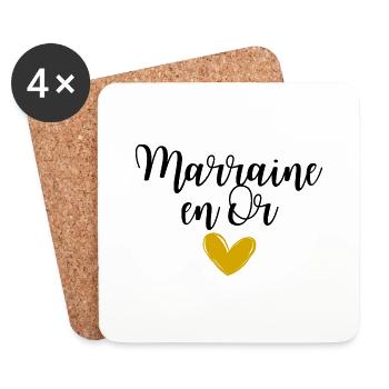 Marraine en Or idée cadeau pour baptême ou noël - Dessous de verre (lot de 4) - blanc - Devant