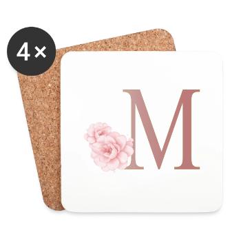 Lettre M avec des fleurs - Dessous de verre (lot de 4) - blanc - Devant