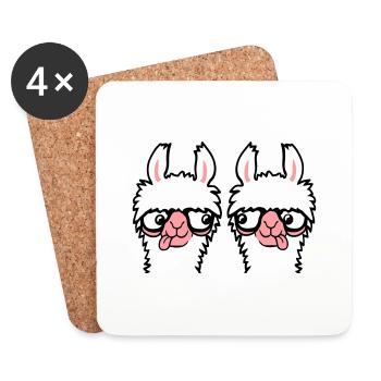 2 Lama Nerds Geeks Team Hornbrille Schlau Grimasse - Untersetzer (4er-Set) - Weiß - Vorne