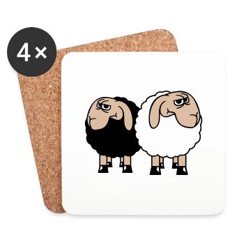 2 Sheep Look Skeptical Offended Friends Team - Coasters (set of 4) - white - Front
