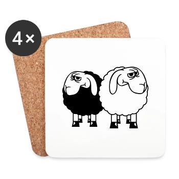 2 Sheep Look Skeptical Offended Friends Team - Coasters (set of 4) - white - Front