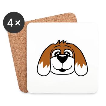 Visage de chien Petit chiot heureux Animal de compagnie - Dessous de verre (lot de 4) - blanc - Devant