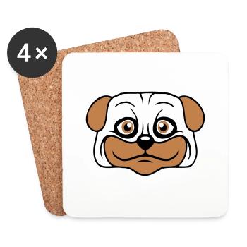 Hund Mops Klein Süß Dick Lieb Glücklich Comic Spaß - Untersetzer (4er-Set) - Weiß - Vorne