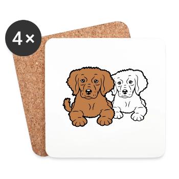 2 Hunde Team Zwei Freunde Crew Glücklich Brüder - Untersetzer (4er-Set) - Weiß - Vorne