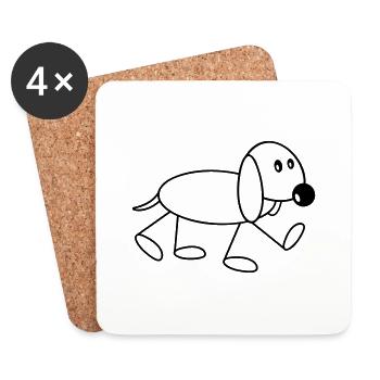 Hund Strichmännchen Geht Süß Läuft Spazieren Comic - Untersetzer (4er-Set) - Weiß - Vorne