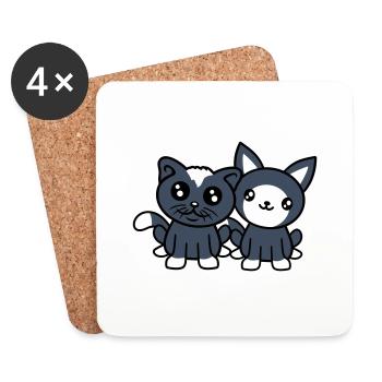 2 Katzen Freunde Team Crew Zwei Haustier Kätzchen - Untersetzer (4er-Set) - Weiß - Vorne