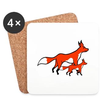 2 Foxes Mother Red Fox Little Child Father Mom - Coasters (set of 4) - white - Front