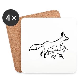 2 Foxes Mother Red Fox Little Child Father Mom - Coasters (set of 4) - white - Front