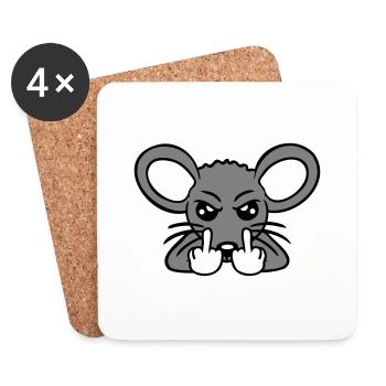 Mouse Nasty Angry Frustrated Aggressive Middle Finger - Coasters (set of 4) - white - Front