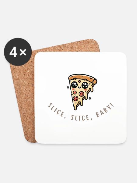 Slice Slice Baby – Lustiges Pizza Shirt - Untersetzer (4er-Set) - Weiß