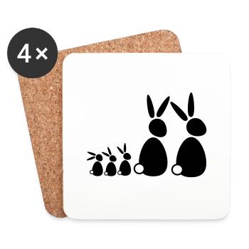 5 lapins, famille, enfants, parents, trois frères et sœurs, doux - Dessous de verre (lot de 4) - blanc - Devant