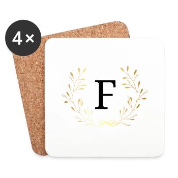 Buchstabe f Goldene Blumenkrone - Untersetzer (4er-Set) - Weiß - Vorne