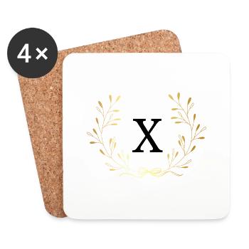 Buchstabe x Goldene Blumenkrone - Untersetzer (4er-Set) - Weiß - Vorne
