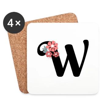 Buchstabe w Minimalistische Blumen - Untersetzer (4er-Set) - Weiß - Vorne