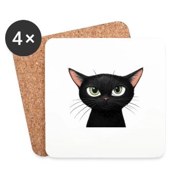 Schwarze Katze - Untersetzer (4er-Set) - Weiß - Vorne
