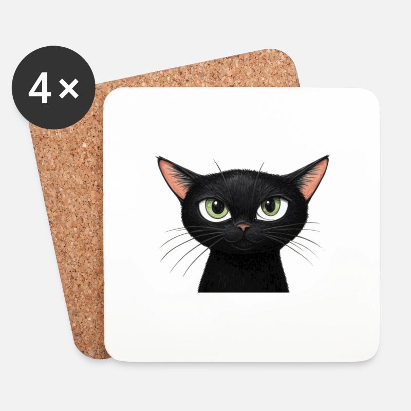 Schwarze Katze - Untersetzer (4er-Set) - Weiß
