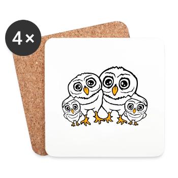 4 Eulen Papa Mama Kind Baby Familie Mutter Vater - Untersetzer (4er-Set) - Weiß - Vorne