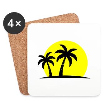 Palme Strand Sonnenuntergang Urlaub - Untersetzer (4er-Set) - Weiß - Vorne