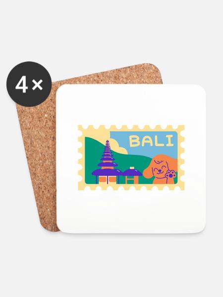 INDONET Bali Karikatur - Untersetzer (4er-Set) - Weiß