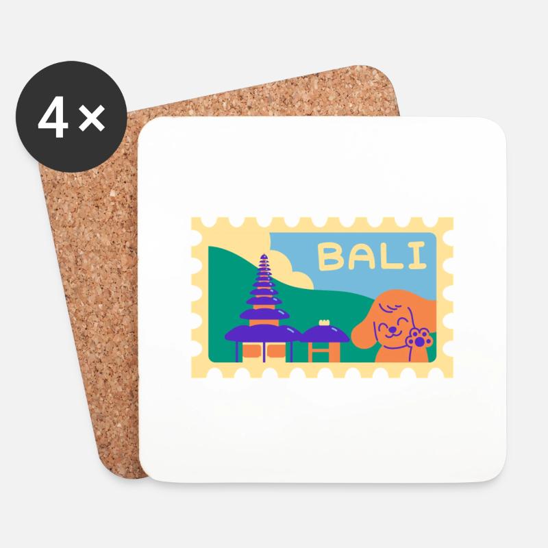 INDONET Bali Karikatur - Untersetzer (4er-Set) - Weiß