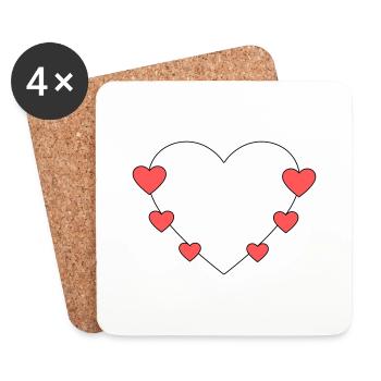 Cœur avec de petits cœurs - Dessous de verre (lot de 4) - blanc - Devant