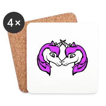2 Unicorns Team Pair Horns Friends Welcome Cute - Coasters (set of 4) - white - Front