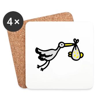 Storch + Baby 3 - Untersetzer (4er-Set) - Weiß - Vorne