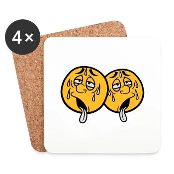 2 freunde team paar gesicht comic cartoon kreis ru - Untersetzer (4er-Set) - Weiß - Vorne