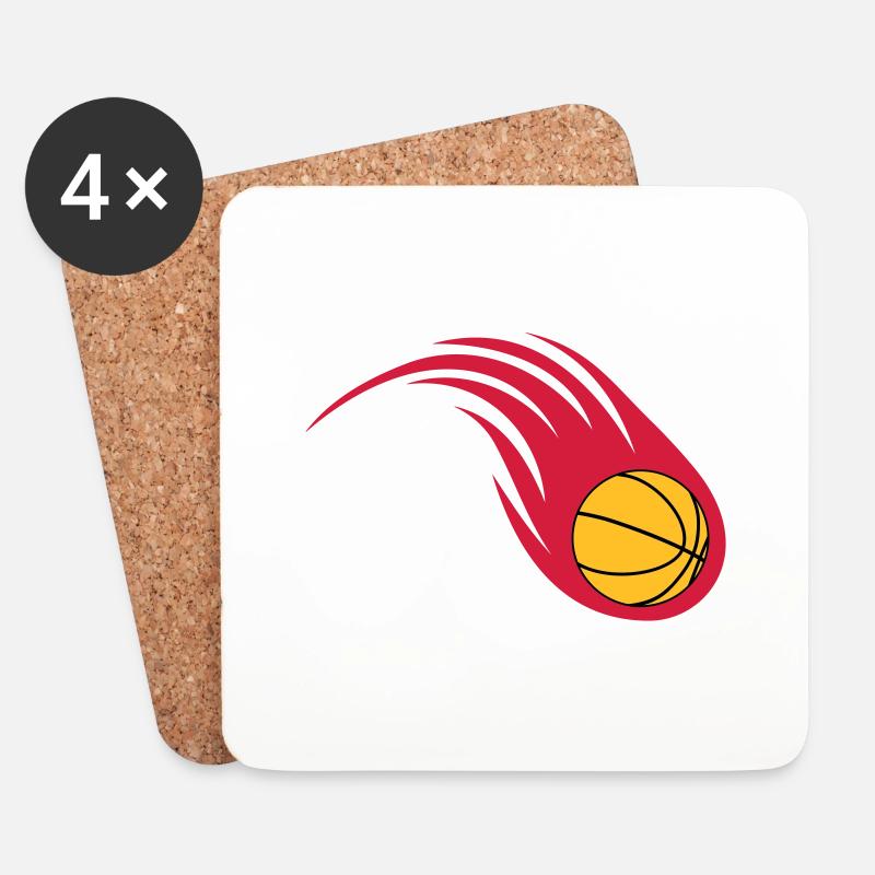 Basketball Feuerball - Untersetzer (4er-Set) - Weiß