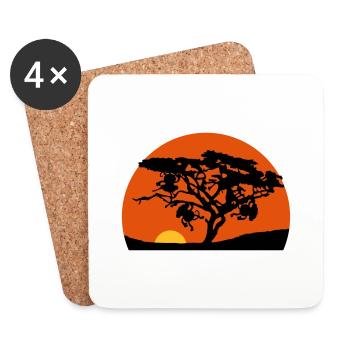 Africa tree sunset monkey - Coasters (set of 4) - white - Front