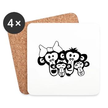 Singe famille 2 enfants garçon papa maman parents - Dessous de verre (lot de 4) - blanc - Devant