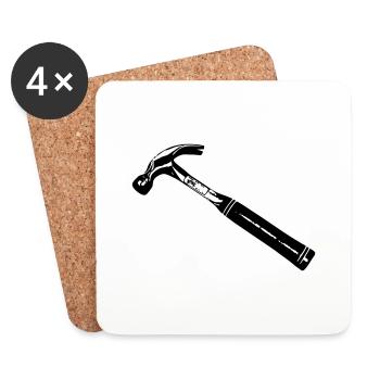 Hammer T-shirt, carpenter work, Self Employed, - Coasters (set of 4) - white - Front